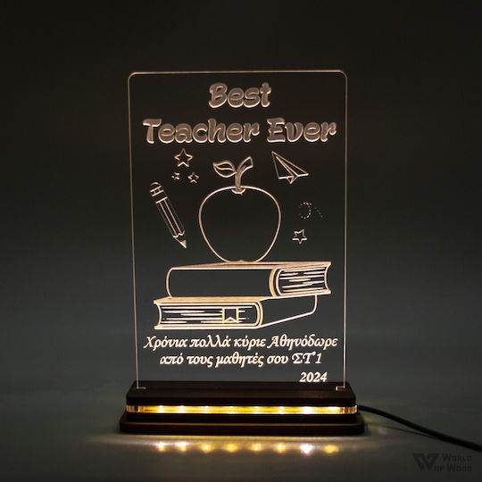World of Wood Декоративно Осветително Тяло Best Teacher Ever LED 20x14см