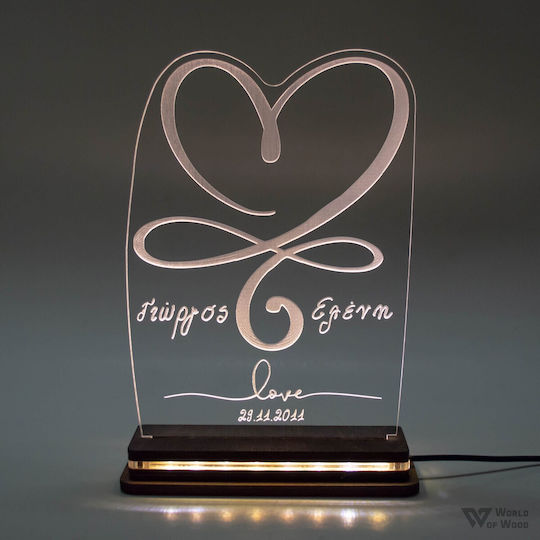 World of Wood Decorative Table Lamp Heart Love LED Warm White Love 22x16cm