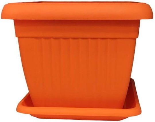 Orange Blumentopf mit Untersetzer 17x19cm