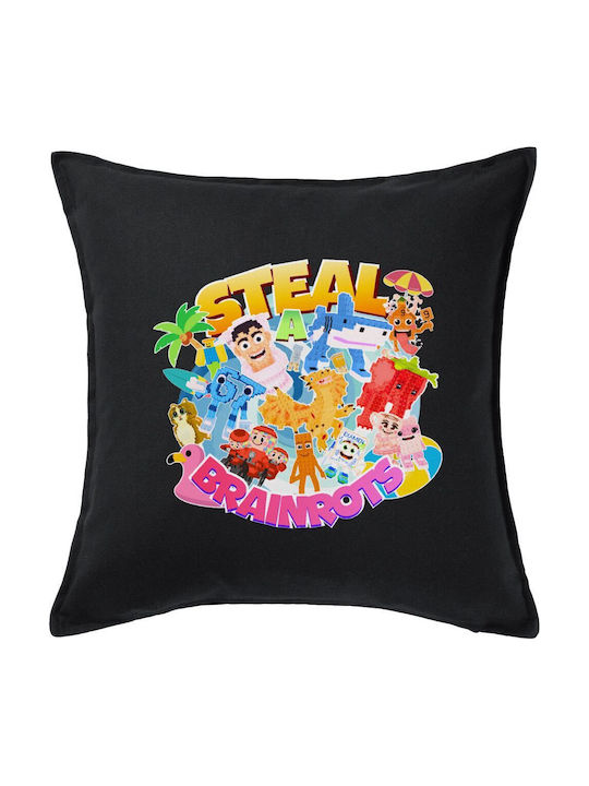Roblox Steal A Brainrot Kids Throw Pillow Sofa Black 100% Cotton Filling 50x50cm