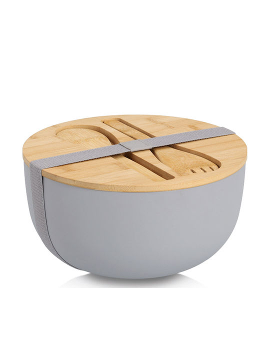 Plastic Gray Salad Bowl with Salad Spoons 23.5x23.5x12.5cm