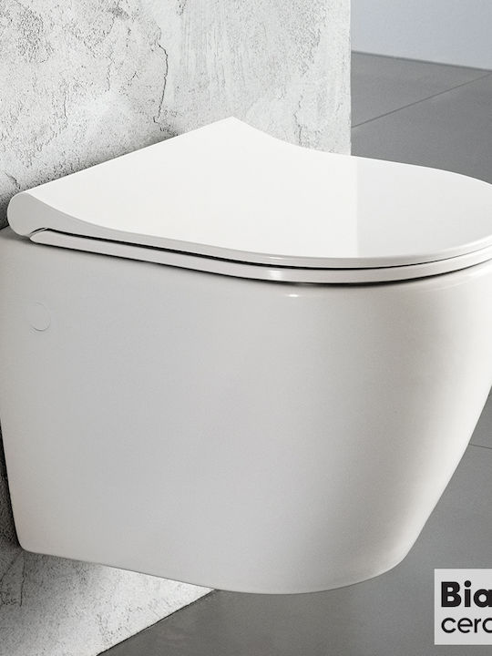 Bianco Ceramica Remo Wall-Mounted Toilet Rimless with Slim Soft Close Cover White Bianco Ceramica Remo Wall-Mounted Toilet Rimless with Slim Soft Close Cover White