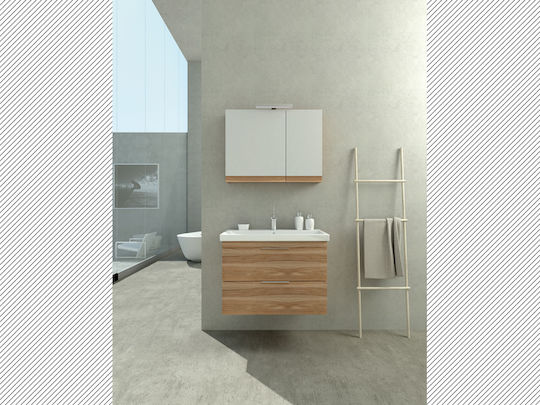 Badezimmer Waschtisch-Einheit mit Waschbecken und Spiegel mit Licht Melamina Light Hickory