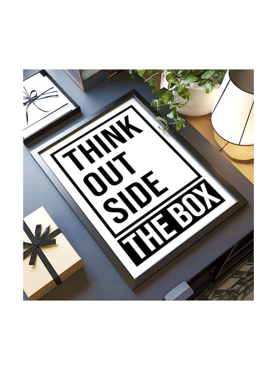 Quote Poster Think Outside Box Pq179 30cm X 40cm Κορνίζα Φυσικό Ξύλου Μπεζ