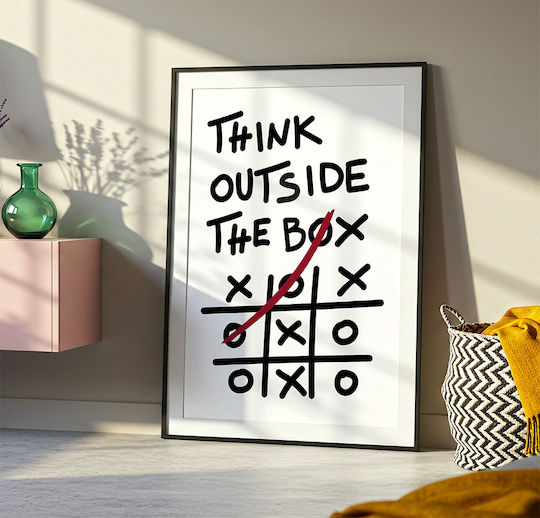 Quote Poster Think Outside Box Pq188 21cm X 30cm Κορνίζα Φυσικό Ξύλου Μπεζ
