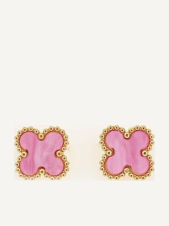 Sequoia Women's Steel Earrings Flower Design Gold Plated Ivory Coral