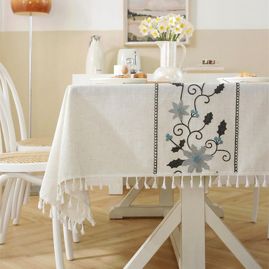 FRIPIA Linen Tablecloth With Gray Embroidery 120x180cm