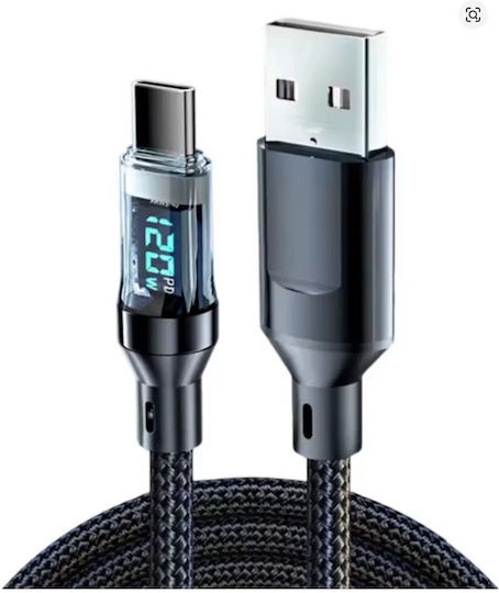 Schnelllade LED / Geflochten USB 2.0 Kabel USB Typ-C männlich - USB-A 120W Schwarz 2m 5908123457016