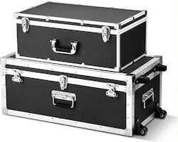 Set 2 Cufere De Depozitare Din Lemn Și Metal 2 Roți 3 Mânere Metalice 763 X 392 X 312 Mm 600 X 350 X 240 Mm Negre