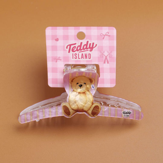 Teddy Island Series – Ακρυλικό Κλάμερ Μαλλιών Σταυρωτό Σχέδιο Καθιστό Αρκουδάκι
