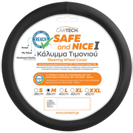 Cartech Car Steering Wheel Cover Synthetic Black With Black Seam
