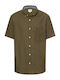 Short Sleeve Cotton Shirt Striped Dark Olive