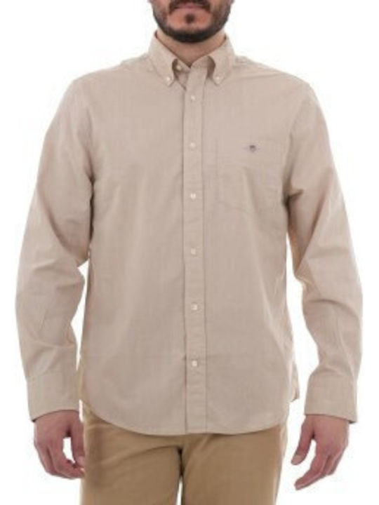Gant Long Sleeve Cotton Shirt In Regular Fit Beige