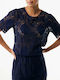 Women's Cotton Short Sleeve Blue Dark Top