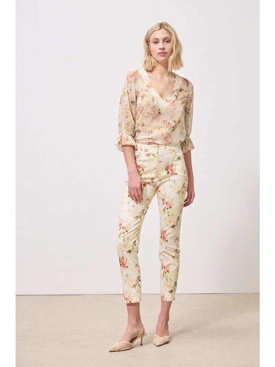 Enzzo Γυναικείο Υφασμάτινο Παντελόνι Floral Lemon