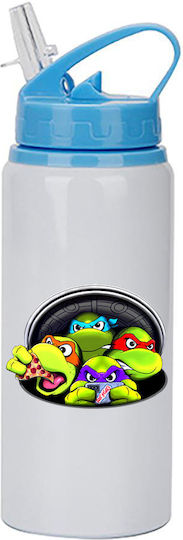 Kinder Trinkflasche Teenage Mutant Ninja Turtles 600ml Weiß Blau Deckel