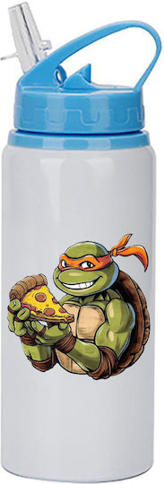 Kinder Trinkflasche Teenage Mutant Ninja Turtles 600ml Weiß Blau Deckel