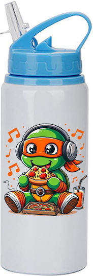 Kinder Trinkflasche Teenage Mutant Ninja Turtles 600ml Weiß Blau Deckel