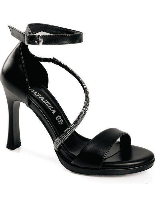 Ragazza Damen Schwarze Leder-Pedale mit Strass