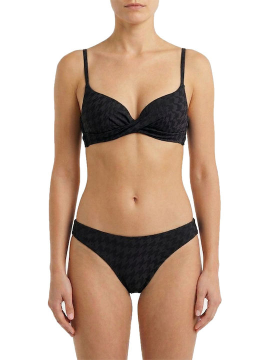 Women's Bikini Swimsuit Push-up Underwire Pied-de-poule Black