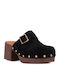 Suede Mules With High Heel In Black Colour