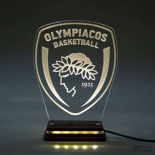 World of Wood LED Детска Декоративна Лампа Олимпиакос Баскет Червено 20x15cm