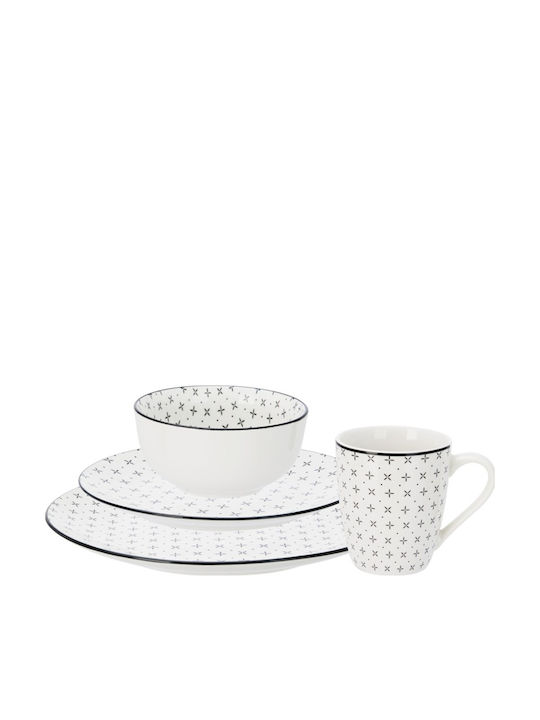 Excellent Houseware Geschirrset aus Porzellan Weiß 16Stück