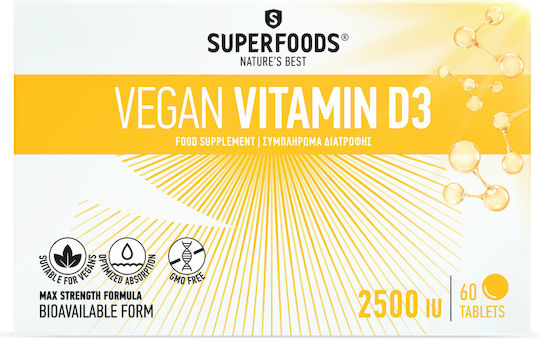 Superfoods Vitamin D3 Vegan Βιταμίνη 2500 iu 60 ταμπλέτες