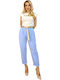Pantaloni Dama Tesatura Cu Cauciuc În Fit Relaxed Model Cu Dungi Albastru Deschis