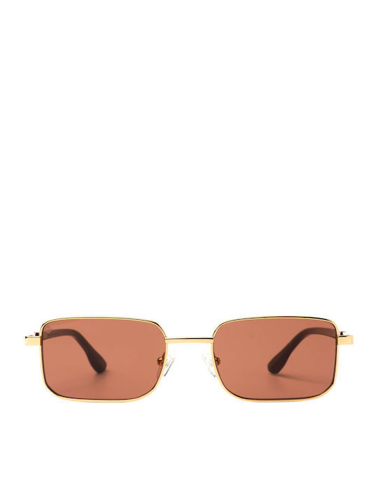 Faos Unisex Sunglasses With Gold Frame And Brown Lens