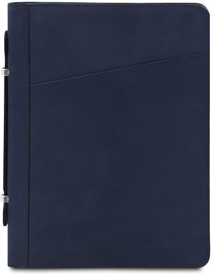 Leather Document Briefcase Handle Costantino Dark Blue