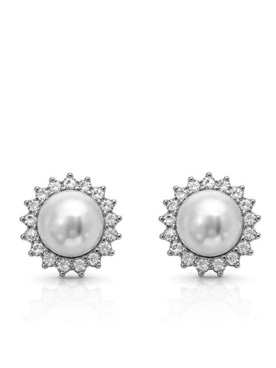 Paraxenies Silver Stud Earrings with Stones & Pearls