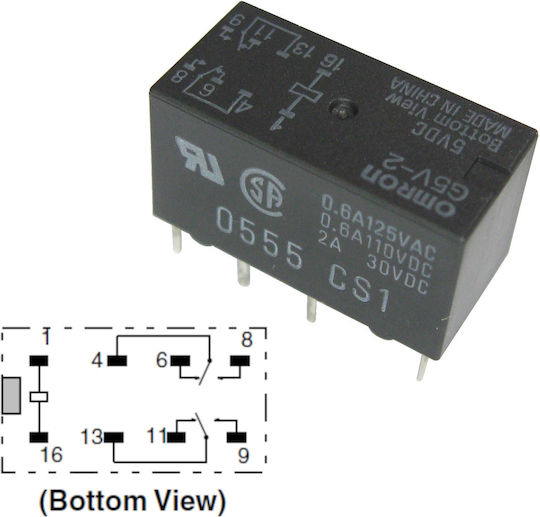 Relais Platinen Spule 5VDC Kontakte Dpdt Zwei Kontakte On-On 2A 30VDC Omron Pcb Signalrelais G5V-2-5VDC