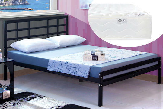 Ibiza Doppelbett Metall Schwarz mit Lattenrost & Matratze 140x200cm