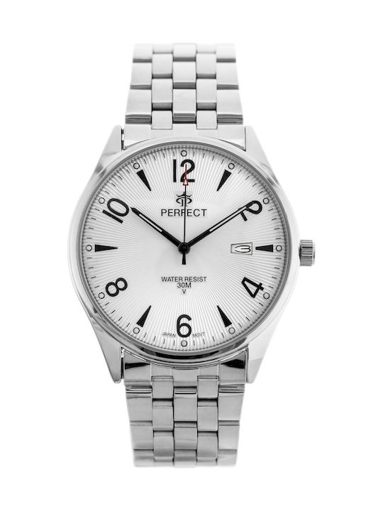 Perfect Ανδρικό Ρολόι 42mm Μπαταρίας με Μαύρο Μεταλλικό Μπρασελέ