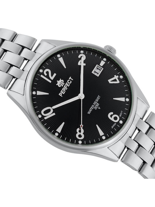 Perfect Ανδρικό Ρολόι 42mm Μπαταρίας με Ασημί Μεταλλικό Μπρασελέ