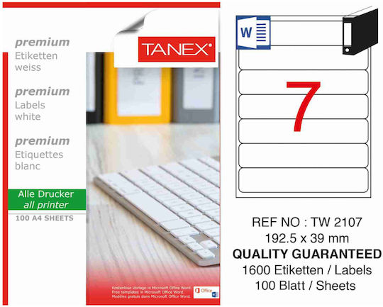 Tanex Αυτοκόλλητες Ετικέτες Α4 Ορθογώνιες 192.5x39mm