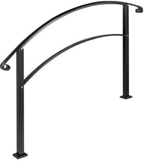 Balustrade 1-5 Exterior Steps Black Wrought Iron Length 167 Cm Adjustable Angle Flexible Height
