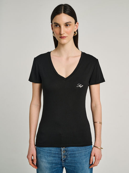 Γυναικείο T-shirt με V Λαιμόκοψη Μαυρο
