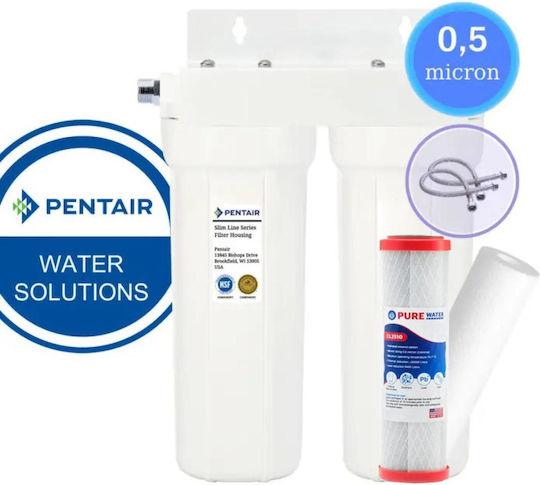 Pentair 2g Slimline Water Filter Device Double Under Sink with Faucet & Replacement Filter 57-0089/8