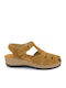 Leder Flache Damen Sandalen Anatomisch Tabac Braun
