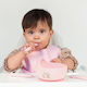Kiokids Baby Set with Fork Made of Silicone for 6+ Months Pink 3 Pieces