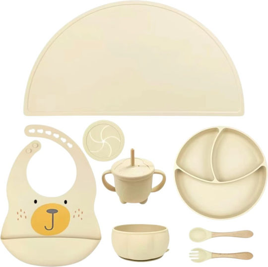 Queen Mother Feeding Set Beige Little Bear from Beige Silicone 8pcs