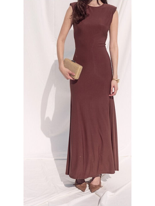Summer Maxi Dress for Wedding and Christening Open Back Chocolate