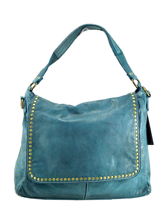 Leather Women's Shoulder Bag Cyan