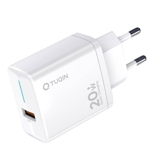 Tuqin Φορτιστής με Θύρα USB-A και Καλώδιο Lightning 20W Λευκός (QE40-I)