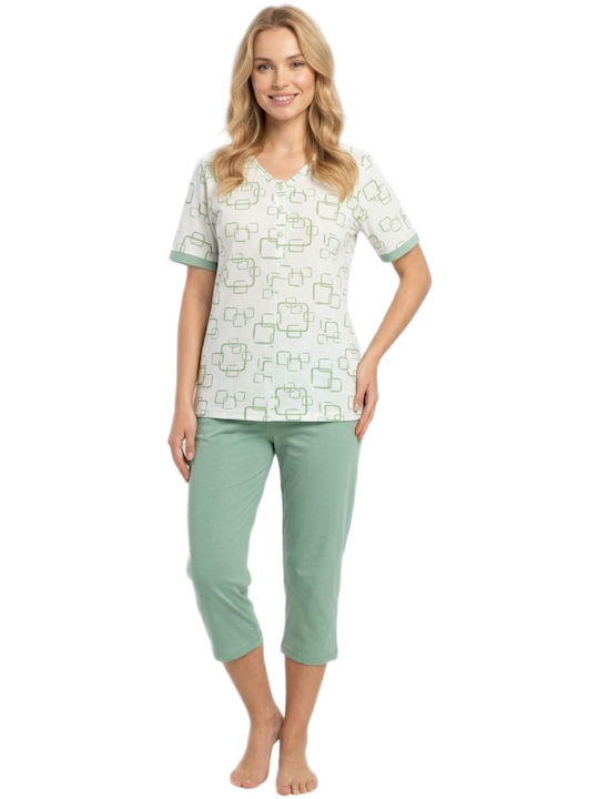 Giota Sommer Damen Schlafanzug Set Weiß-Grün