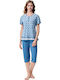 Goodnight Sommerliches Damen-Pyjama-Set Baumwolle Blau
