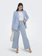 Solid Women's High Waist Fabric Flared Pants in Paperbag Fit Blue