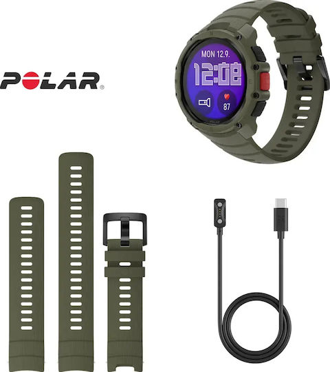 Polar Street X 45mm Wasserdichte Smartwatch mit Herzfrequenzmesser (Waldgrün)